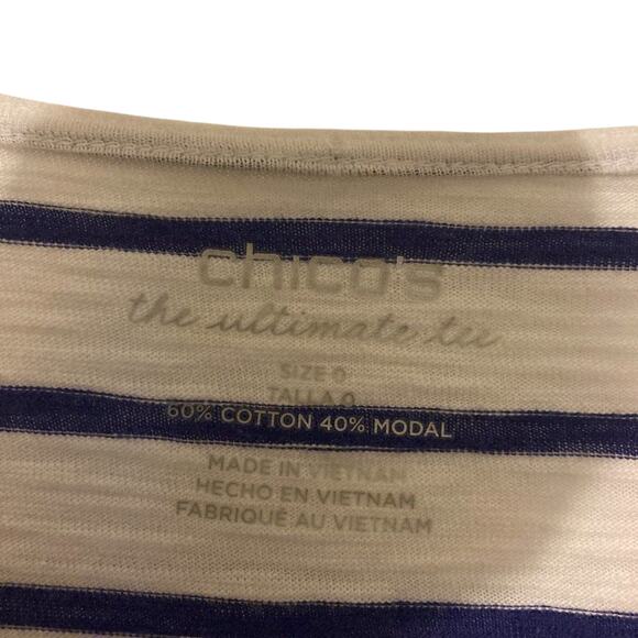 Chico's Striped Cotton The Ultimate Tee Collection Cotton Nautical Cardigan SZ 0 - Picture 4 of 10